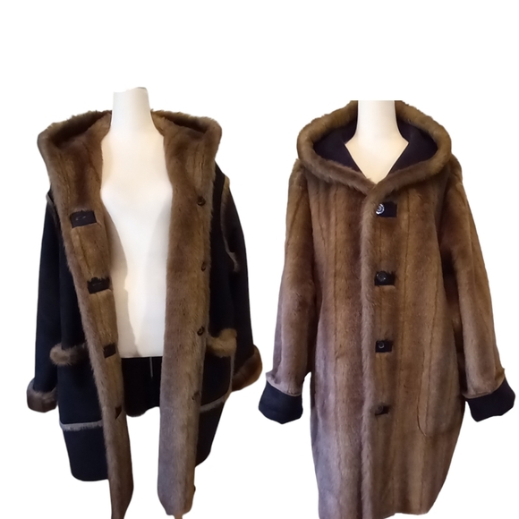 dennis basso Jackets & Blazers - Reversible Autumn Haze Mink Sable Hooded Dennis Basso Faux Fur Coat 3X